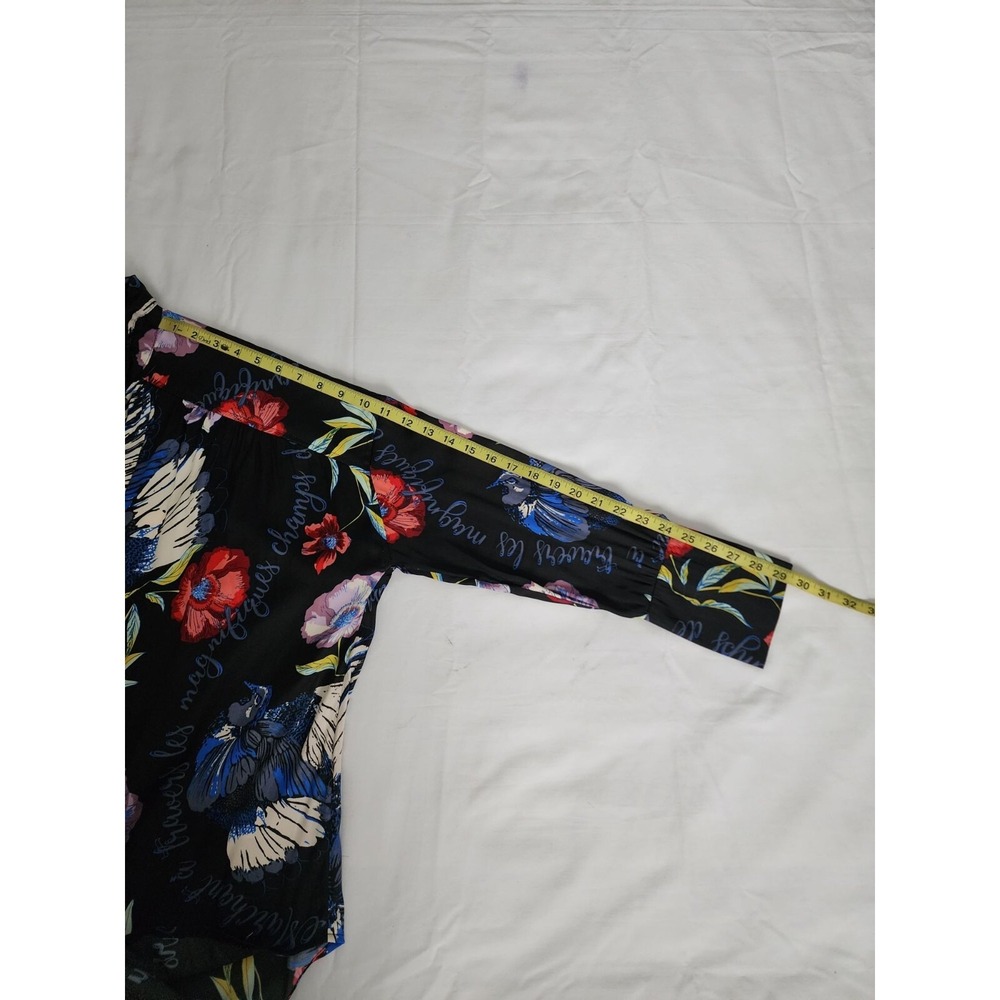 Free People Women's Black Multicolor Floral Silky Nights Blouse Size XS/TP - Picture 9 of 12
